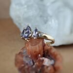 Vintage 9 karaat gouden ring met lila paarse marquise geslepen lavendel amethisten en diamantjes