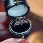 Vintage 9 karaat gouden ring met lila paarse marquise geslepen lavendel amethisten en diamantjes
