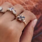 Vintage 9 karaat rose gouden ring met granaatjes en parels in uniek design