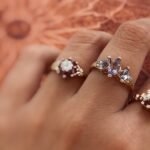 Vintage 9 karaat gouden ring met lila paarse marquise geslepen lavendel amethisten en diamantjes