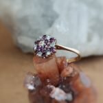 Vintage cluster ring massief goud 9 karaat met robijn en diamant