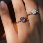 Vintage 9 karaat massief gouden solitaire ring met amethist