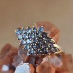 Vintage 9 karaat massief gouden cluster ring met lila tanzaniet