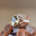Vintage 9 karaat massief gouden solitaire ring met citrien