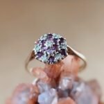 Vintage 9 karaat massief gouden cluster ring met robijn en diamant