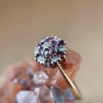 Vintage 9 karaat massief gouden cluster ring met robijn en diamant