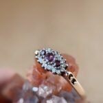 Vintage 9 karaat massief gouden cluster ring met robijn en diamant