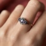 Vintage 9 karaat massief gouden Cluster ring met paars lila amethist edelsteen en diamanten in witgoud Om hand