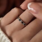 VIntage 10 carat solid gold stacking ring with sapphire and diamond