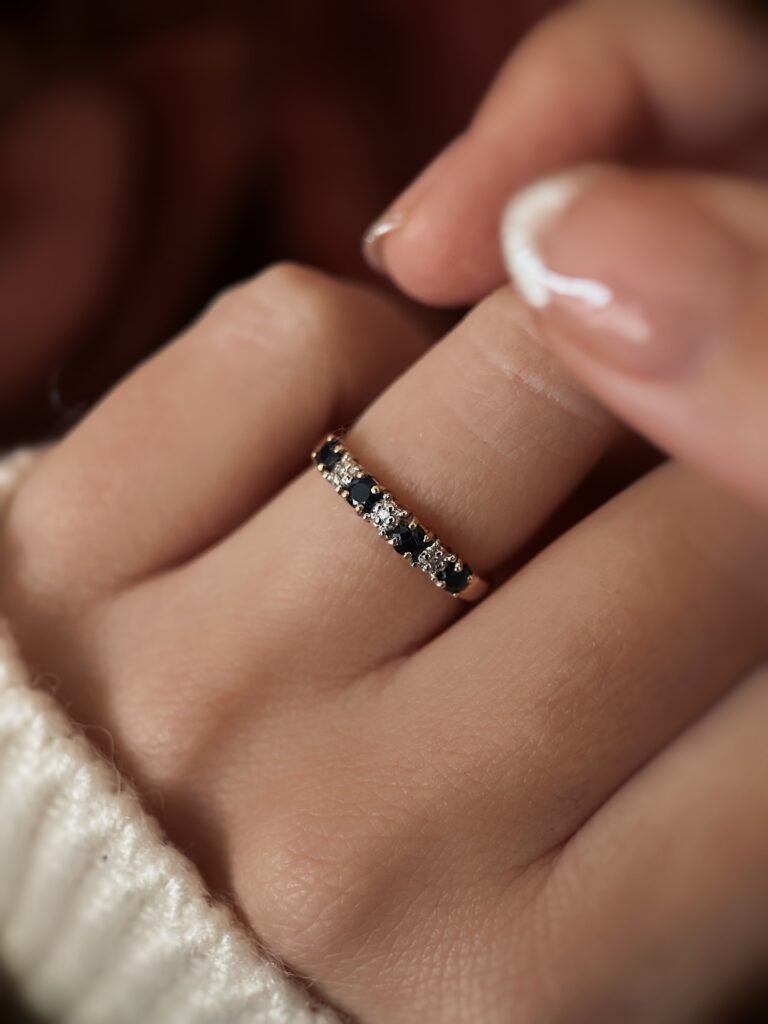 VIntage 10 carat solid gold stacking ring with sapphire and diamond