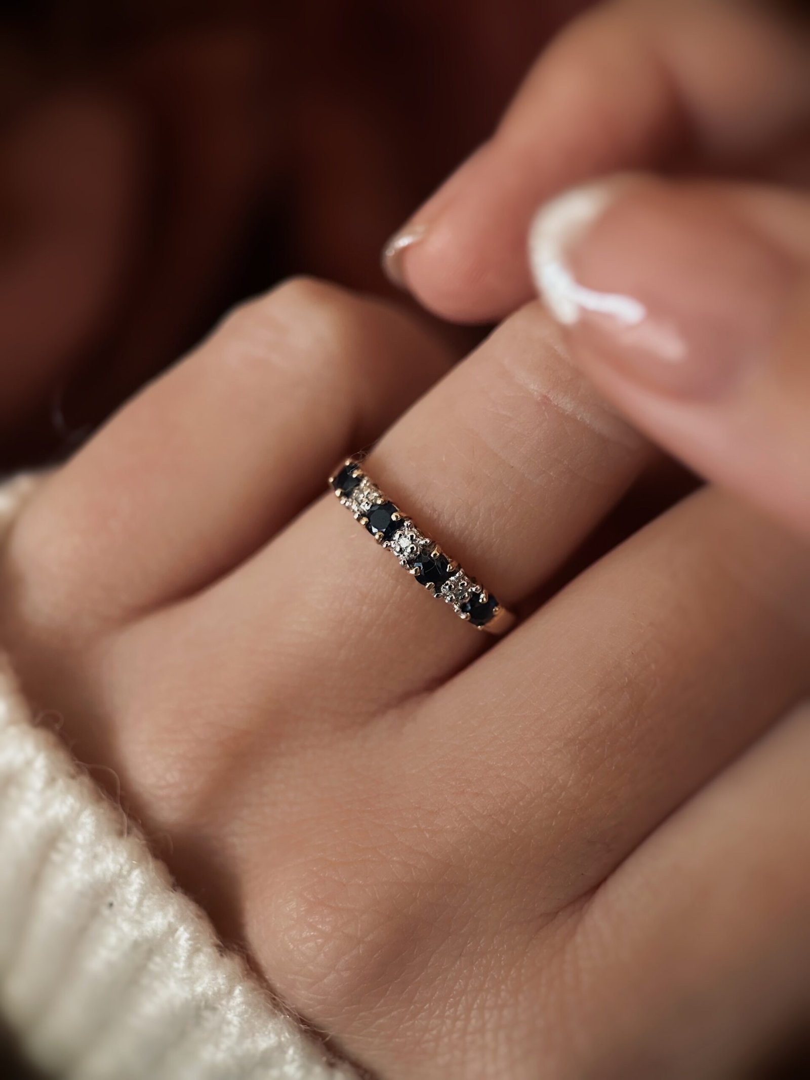 VIntage 10 carat solid gold stacking ring with sapphire and diamond