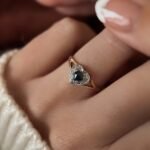 VIntage 9 carat solid gold heart shaped cluster ring with sapphire and diamonds