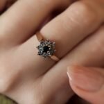 VIntage 9 carat solid gold cluster diana ring with sapphire and diamonds