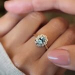 vintage topaz and diamond cluster ring in 9k gold worn on hand