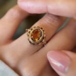 vintage citrine ring in 9k gold with oval cut citrine and decorative setting