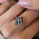 vintage tanzanite cluster ring in 9k gold worn on hand