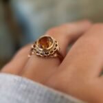 vintage citrine ring in 9k gold with oval cut citrine and decorative setting