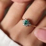 Vintage 14k gold emerald diamond ring on hand