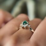 Vintage 14k gold emerald diamond ring on hand