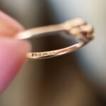 Close-up of English London hallmarks inside a vintage 9 carat gold ring