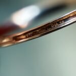 Close-up of English hallmarks inside a vintage 9 carat gold ring