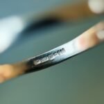 Close-up of English hallmarks inside a vintage 9 carat gold ring